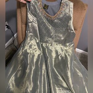 Elegant Silver Ladies Dress with Gown and dubatta